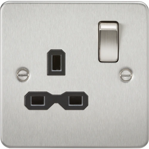 13A 1G DP Switched Socket - Brushed Chrome with Black Insert
